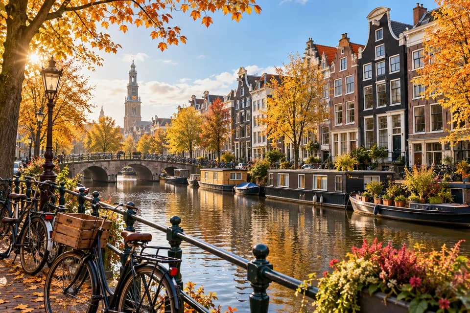 Amsterdamse gracht met herfstbomen